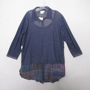 Parsley & Sage Tunic Top 1X Mixed Media Plaid Art to Wear Layered Preppy NWT